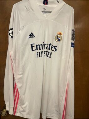 Soccer adidas White Real Madrid Home Jersey with Navy Logos #7 Hazard